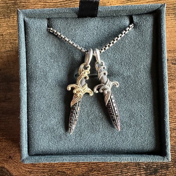 David Yurman Two Waves Dagger w/ 18K Gold, Sterling Silver & Diamonds Necklace - Picture 4 of 16